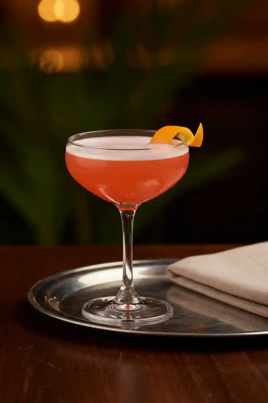 el-presidente-cocktail-served.webP El Presidente cocktail served on tray with orange twist