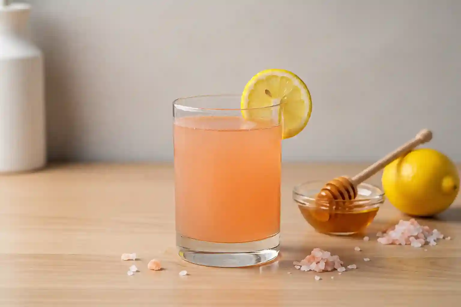 Japanese pink salt drink with lemon, honey, and pink salt