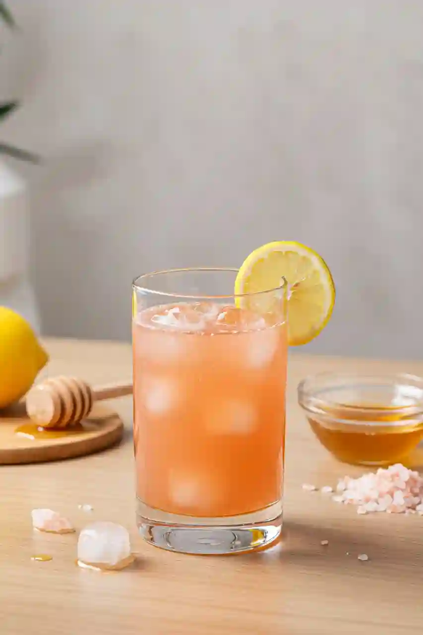 japanese-pink-salt-weight-loss-serving Chilled Japanese pink salt weight loss drink served with ice and mint garnish