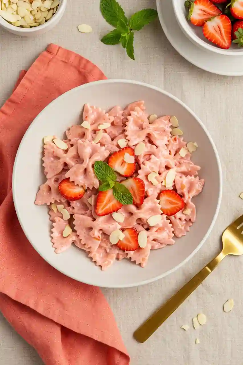 strawberry-pasta-recipe-served.webP Served strawberry pasta recipe with garnish