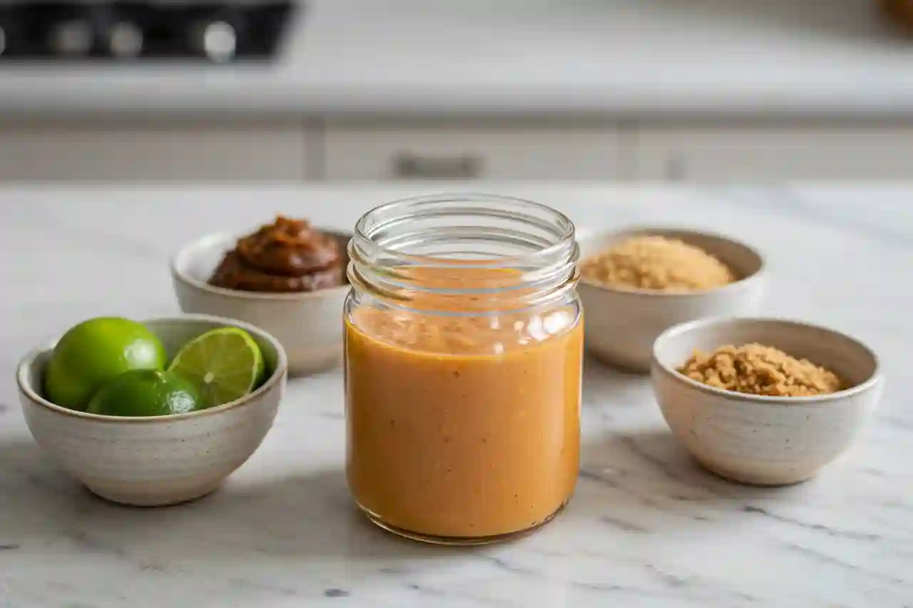 Tram sauce in glass jar on marble