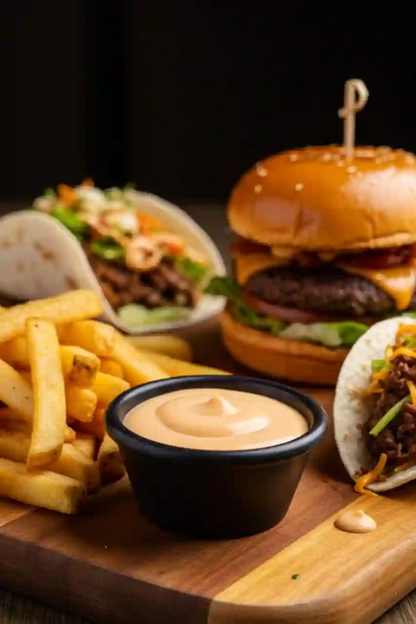 warlockian-sauce-serving.webp Warlockian Sauce served with fries, burger, and taco