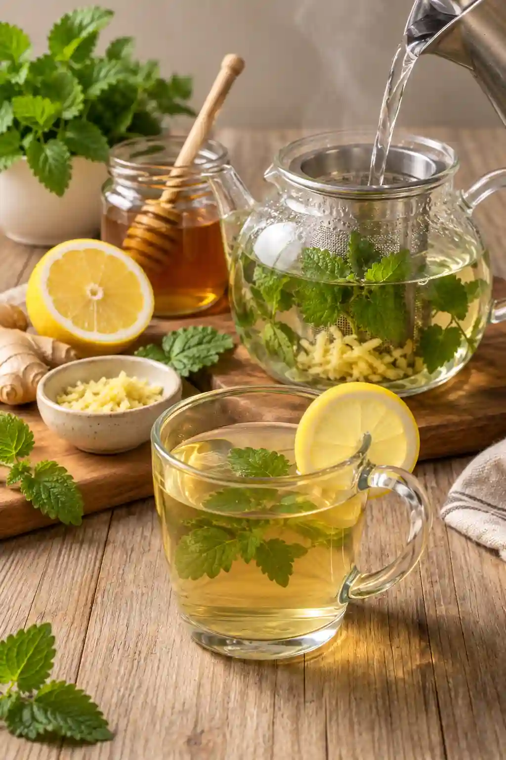 How to Make Lemon Balm Tea How to make lemon balm tea with fresh lemon balm leaves, ginger, lemon juice, honey, and hot water