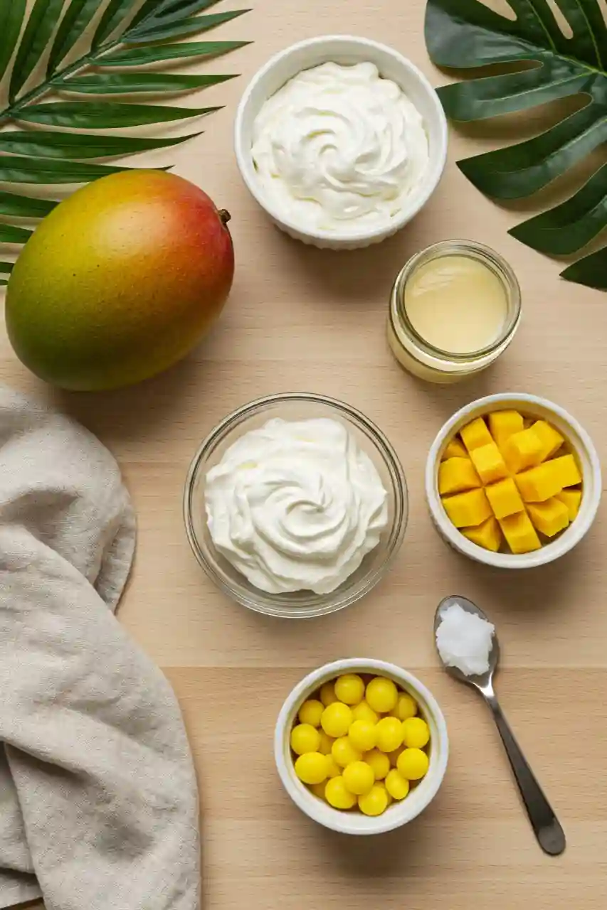 propitious-mango-ice-cream-ingredients Ingredients for making propitious mango ice cream at home