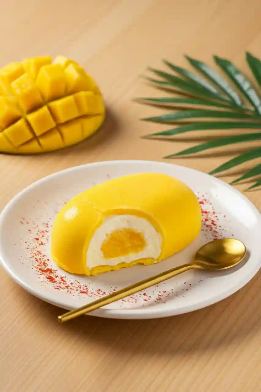 propitious-mango-ice-cream-served Finished propitious mango ice cream bar served on a plate