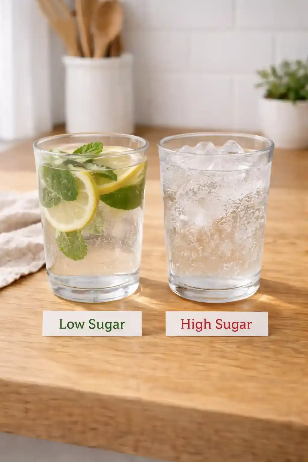 Two glasses comparing sugar content illustrating weight loss drinks effectiveness.
