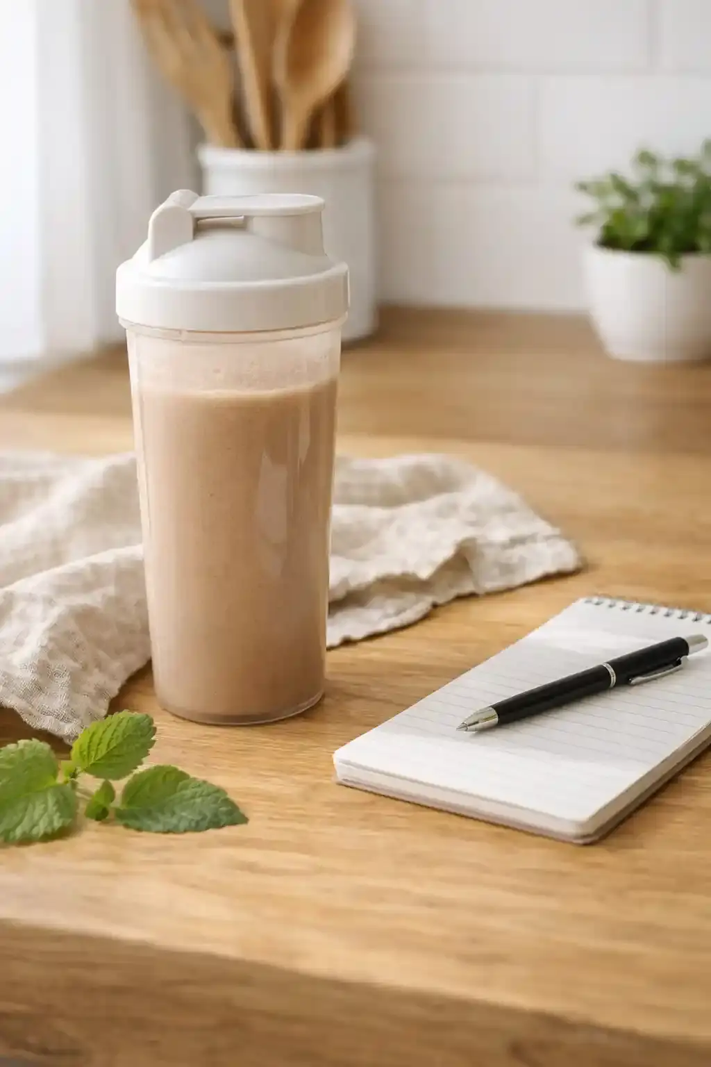 Balanced protein smoothie on kitchen counter showing weight loss drinks effectiveness.